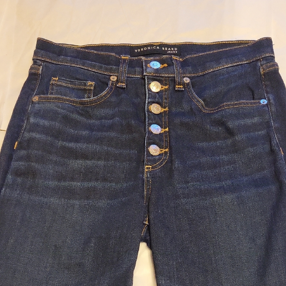 Veronica Beard Dark Wash BUTTON FRONT High Rise Jeans SIZE 28/6 TAGS REMOVED